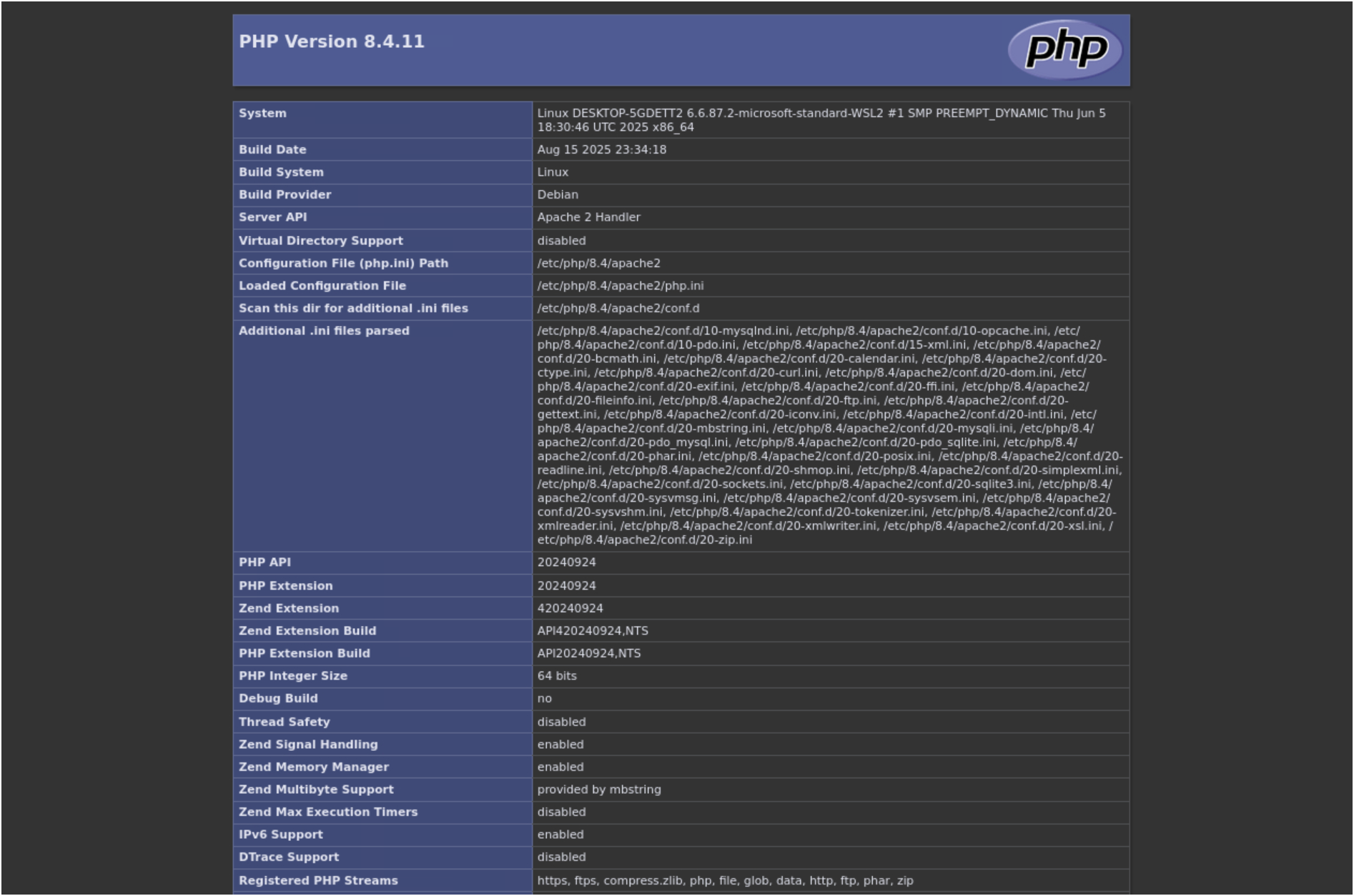 PHP Info Page